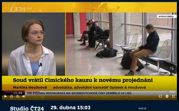 Náhled rozhovoru Martiny Houžvové ve Studiu ČT24 ke kauze Cimický